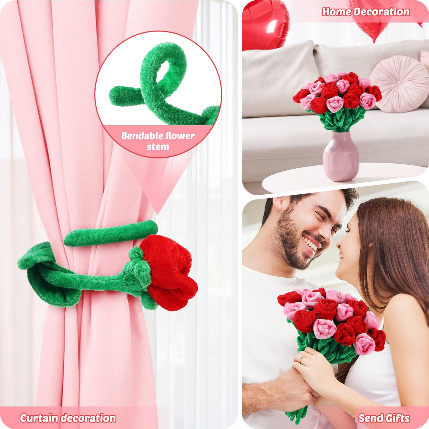 ZJoey 18 Pcs Plush Rose Bouquet with Bendable Stems – Soft Floral Gift for Home & Gift-Giving