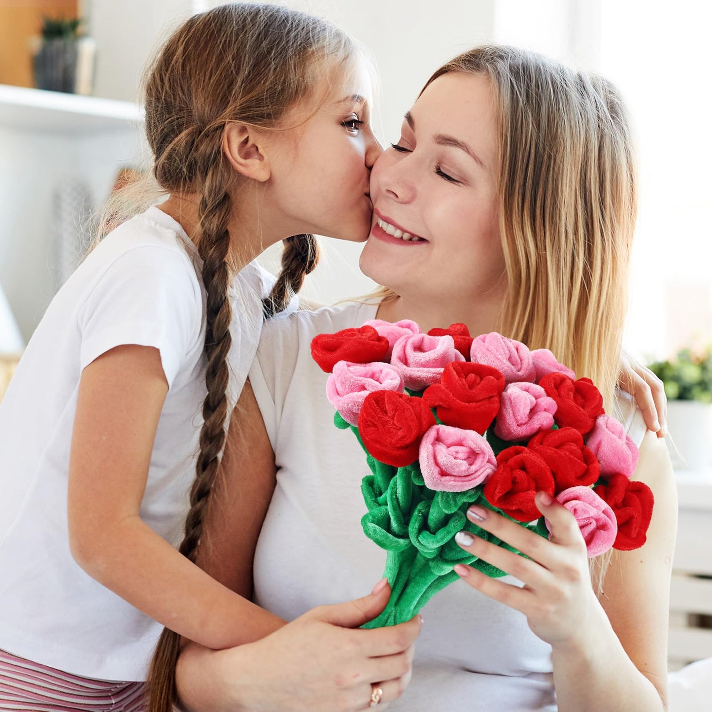 ZJoey 18 Pcs Plush Rose Bouquet with Bendable Stems – Soft Floral Gift for Home & Gift-Giving