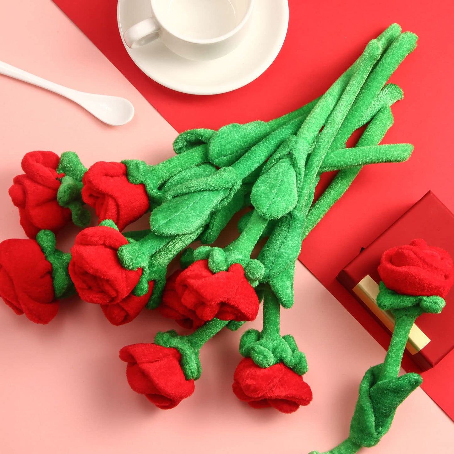 ZJoey 10 Pcs Plush Red Rose with Bendable Stems – 12.6 Inch Plush Bouquet