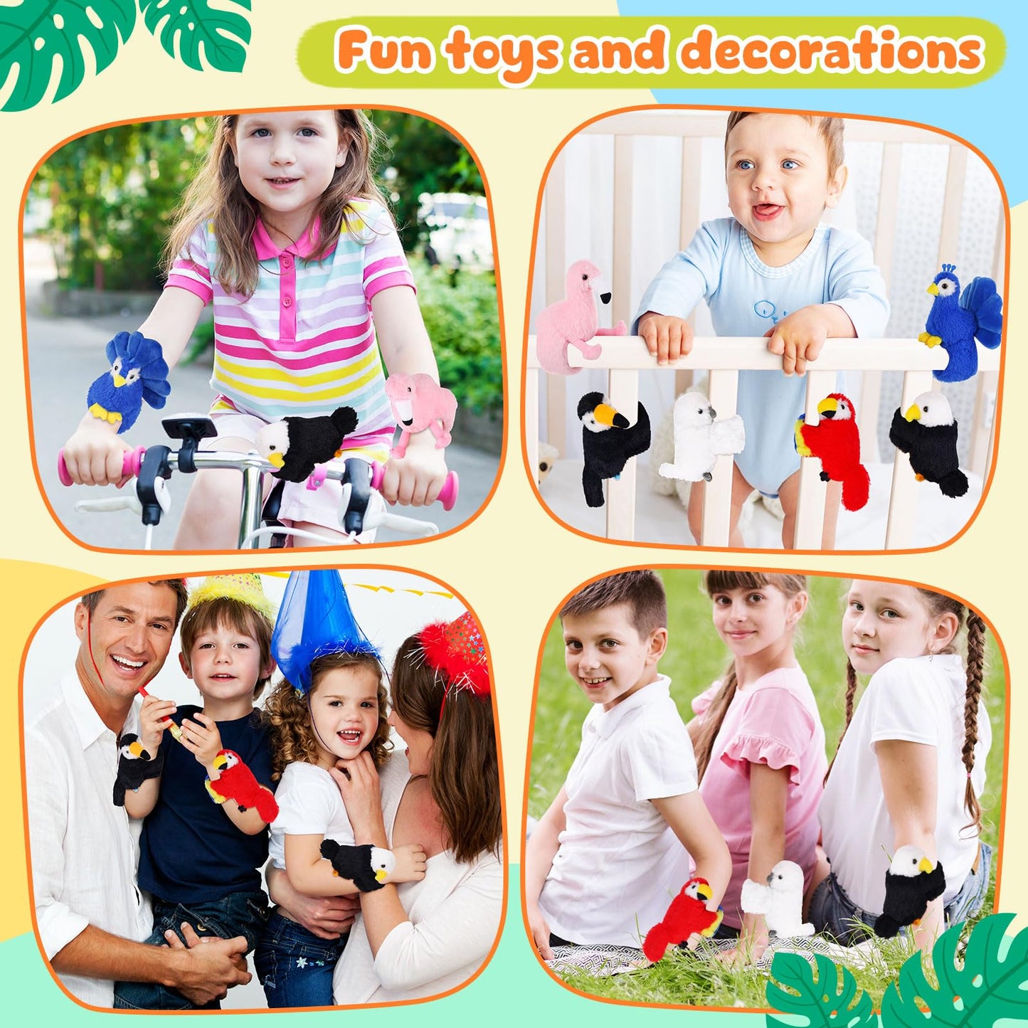ZJoey 6 Pcs Bird Slap Bracelets – Plush Bird Wrist Snap Accessories