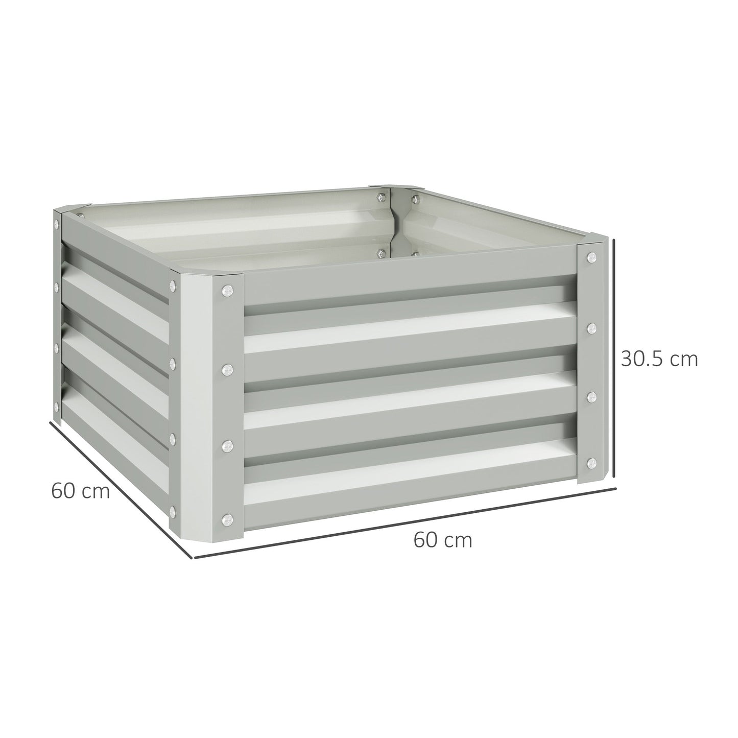Outsunny Set of 2 Raised Garden Bed Galvanised Planter Box, Light Grey