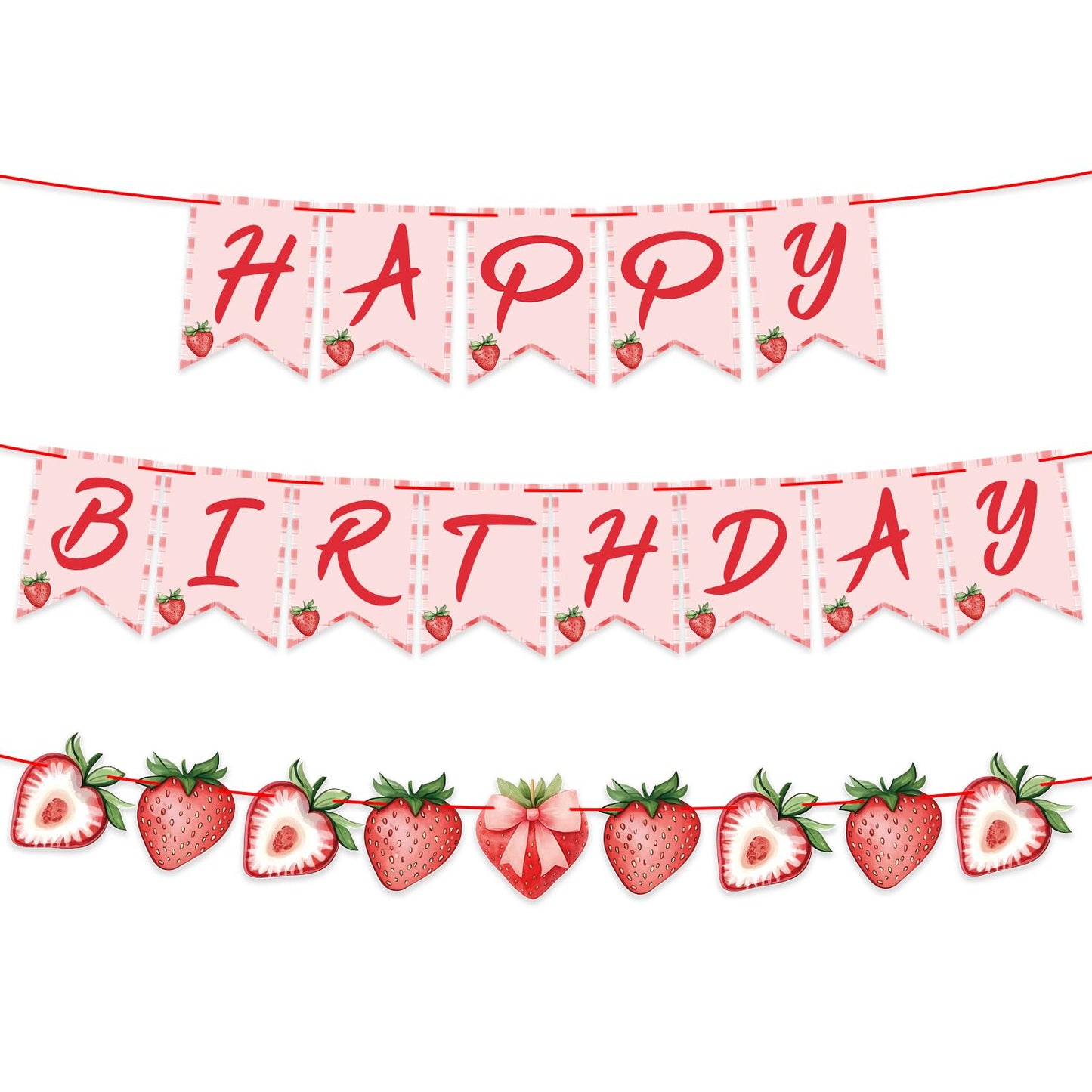 ZJRUI Strawberry Hanging Banner Decorations – Red Berry Birthday Backdrop for Baby Shower & 1st Birthday