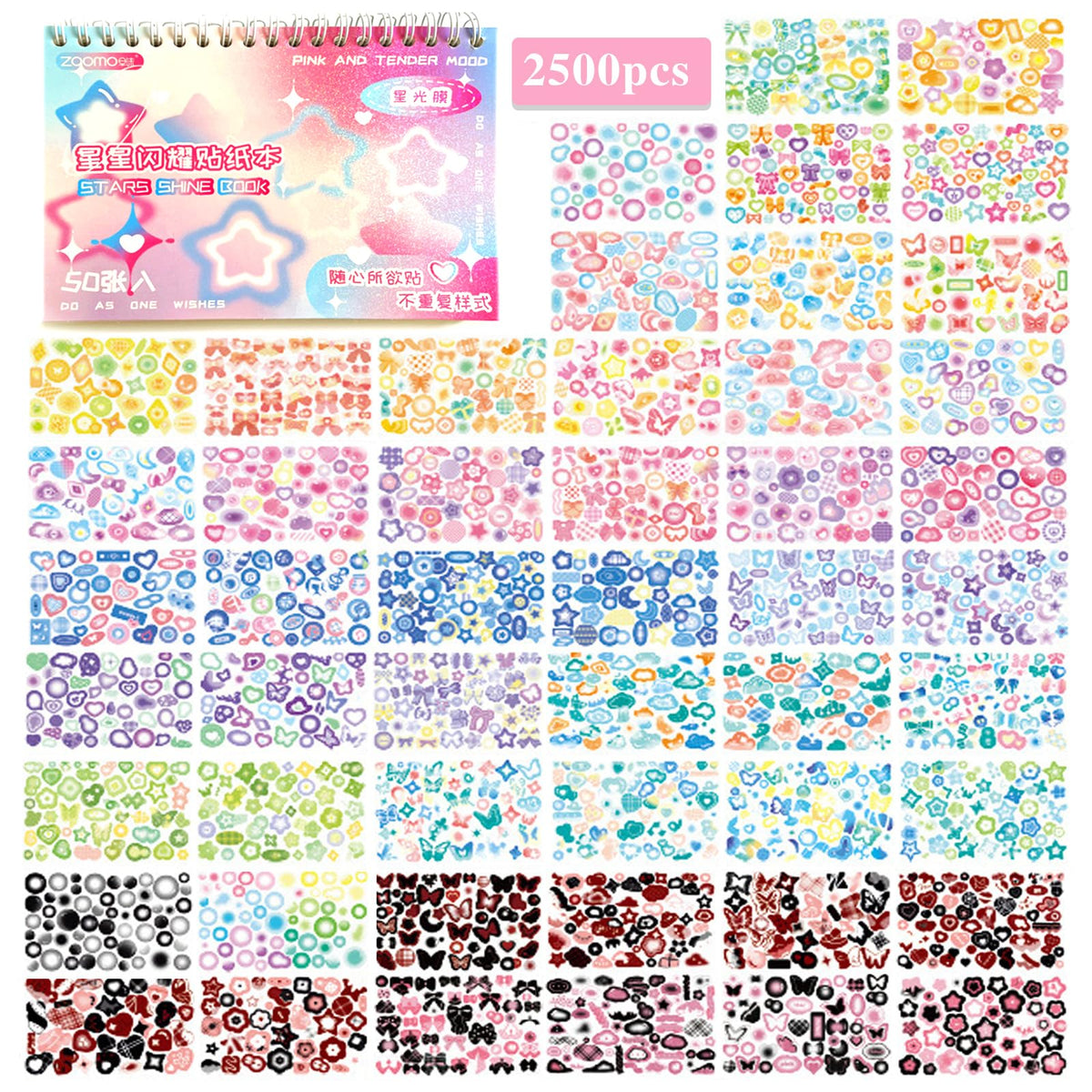 ZJWZSLI 2500+ Kpop Photocard Sticker Book – Glitter, Butterfly & Ribbon Deco