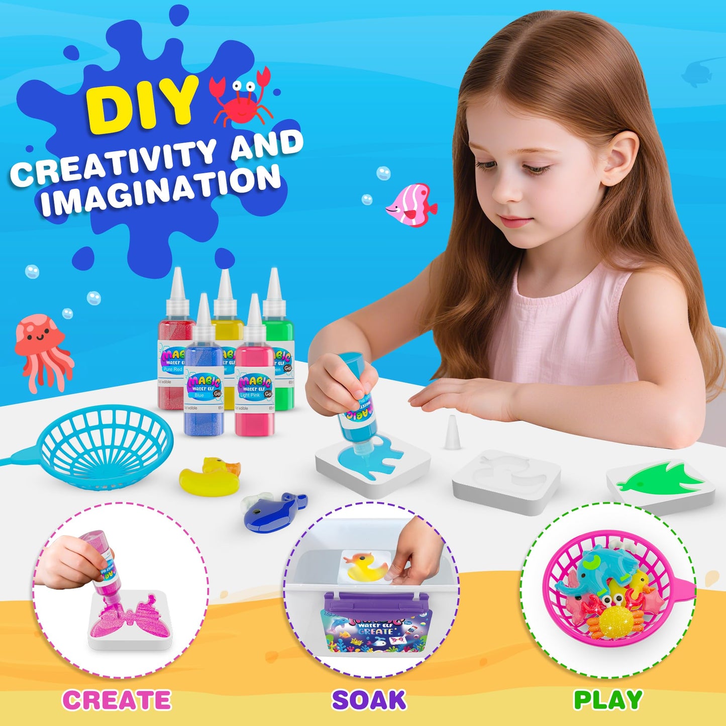ZJYY Magic Water Elf Toy Kit – Water Gel Set with 24 Hydrogels & 18 Molds (Ages 6+)