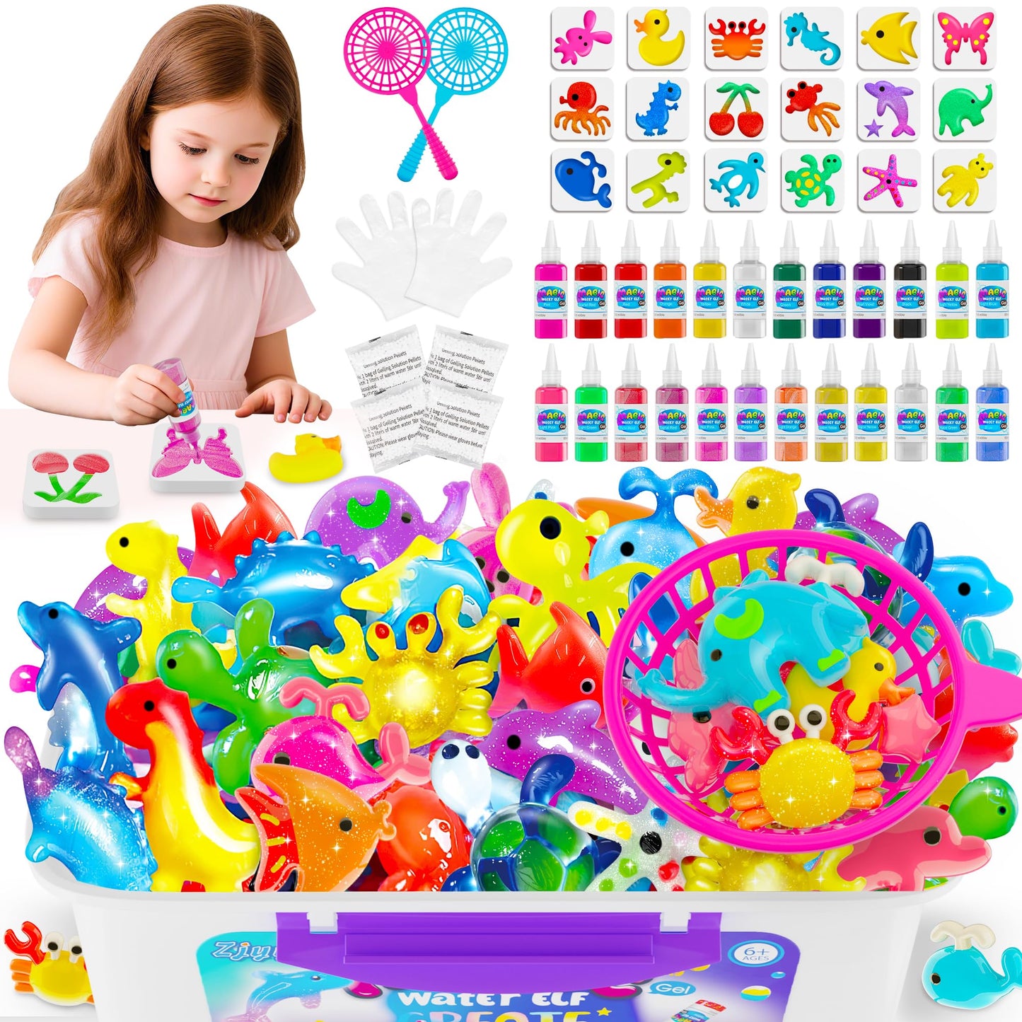 ZJYY Magic Water Elf Toy Kit – Water Gel Set with 24 Hydrogels & 18 Molds (Ages 6+)