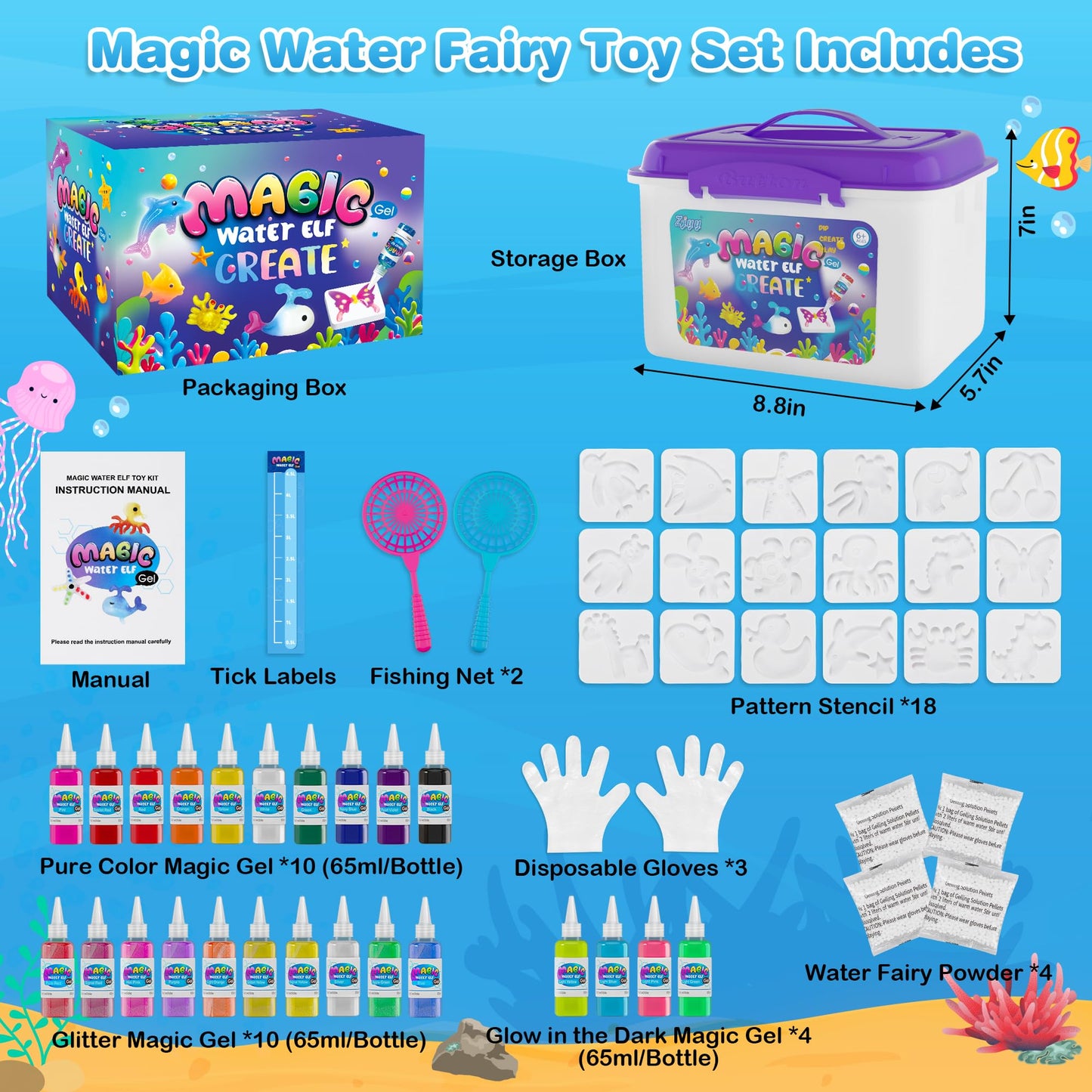 ZJYY Magic Water Elf Toy Kit – Water Gel Set with 24 Hydrogels & 18 Molds (Ages 6+)
