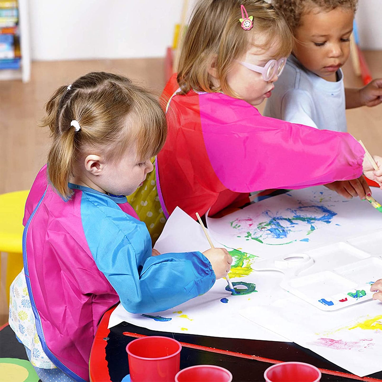 Zkptops 12-Pack Kids Art Smocks - Waterproof Long-Sleeve Painting Aprons with 3 Pockets (Ages 3-7)