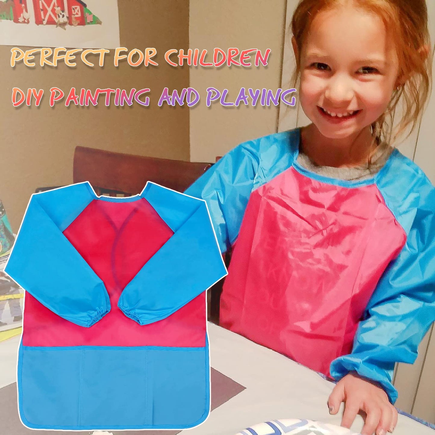 Zkptops 12-Pack Kids Art Smocks - Waterproof Long-Sleeve Painting Aprons with 3 Pockets (Ages 3-7)