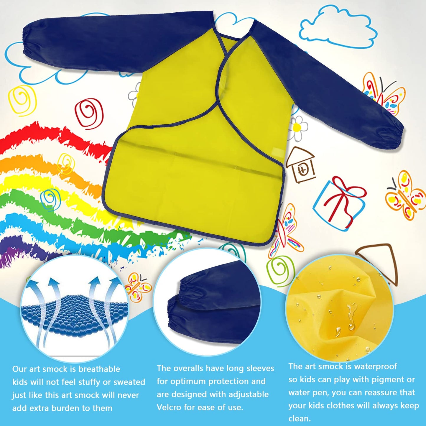 Zkptops 6 Pack Kids Art Smocks – Waterproof Long-Sleeve Painting Aprons