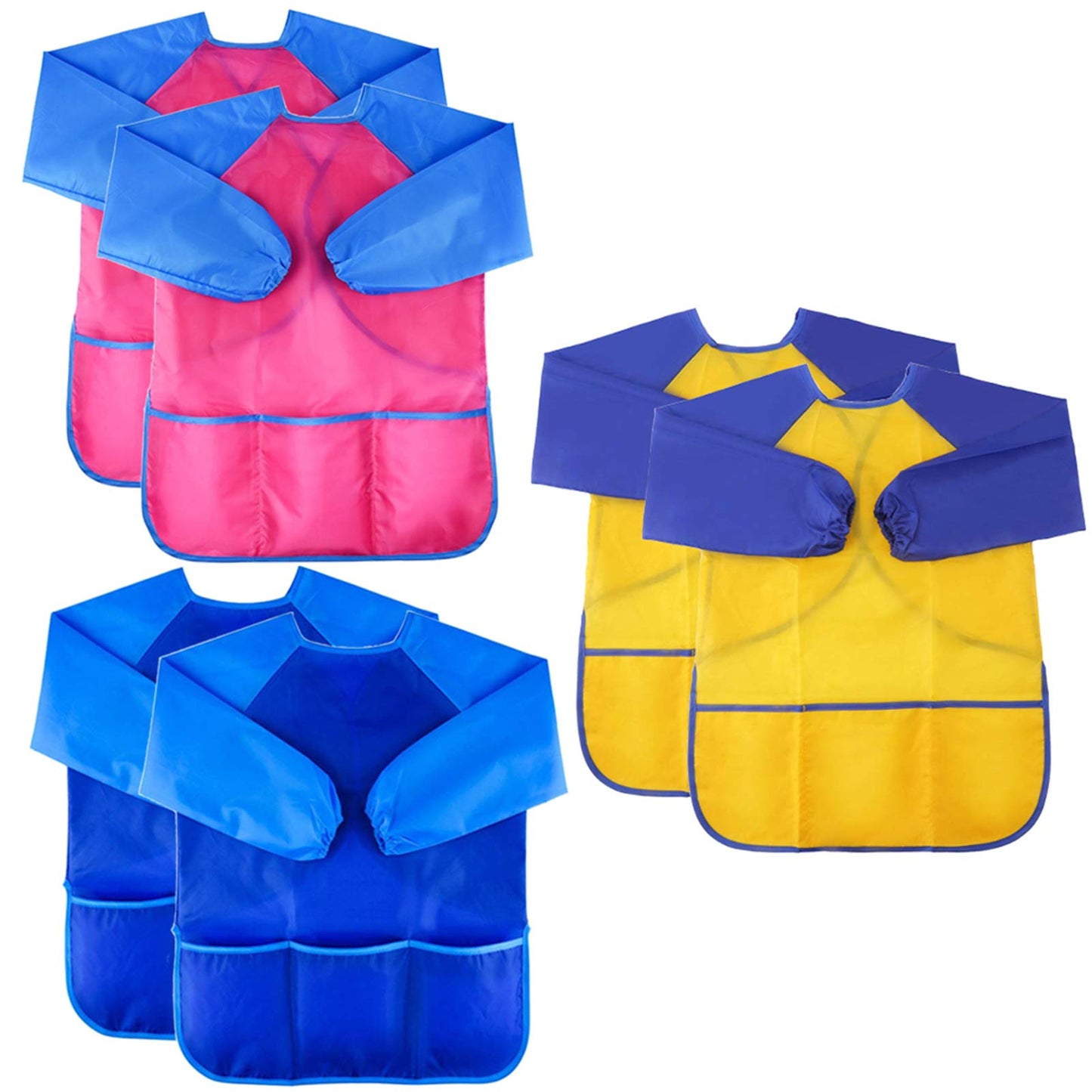 Zkptops 6 Pack Kids Art Smocks – Waterproof Long-Sleeve Painting Aprons