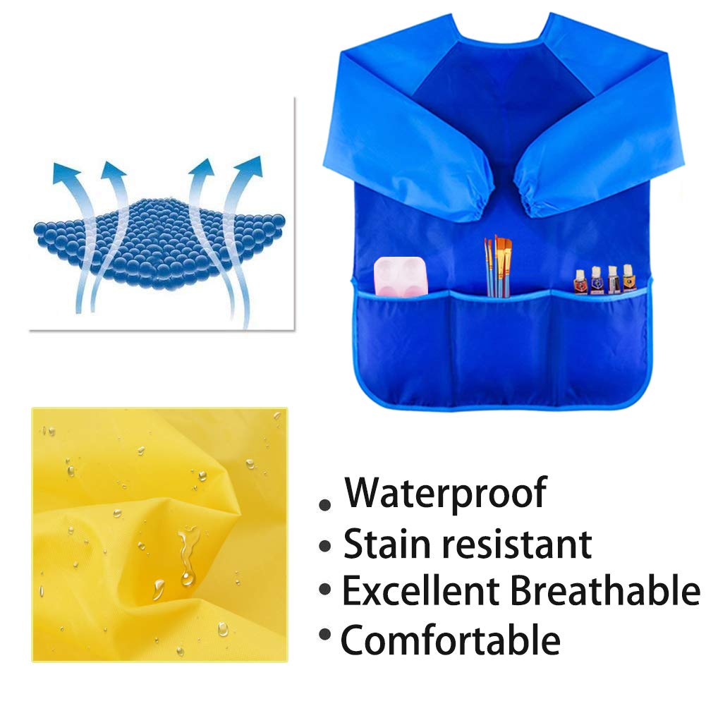 Zkptops 2 Pack Kids Art Smock Waterproof Long Sleeve Aprons for Ages 3-7 – Blue & Pink