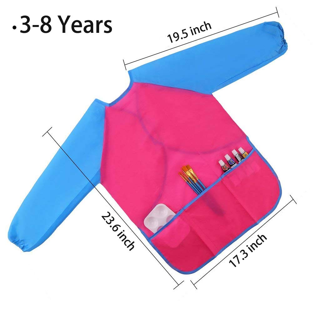 Zkptops 2 Pack Kids Art Smock Waterproof Long Sleeve Aprons for Ages 3-7 – Blue & Pink