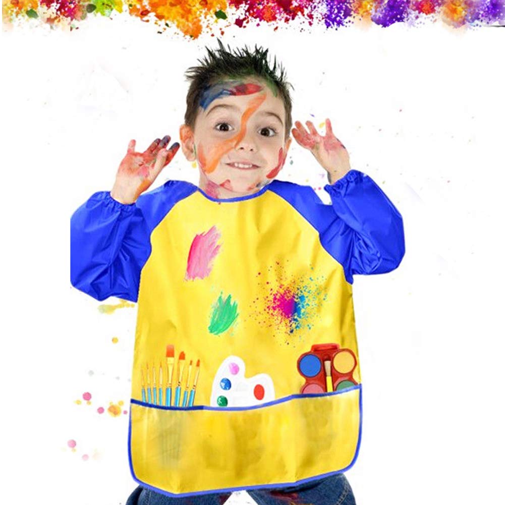 Zkptops 2 Pack Kids Art Smock Waterproof Long Sleeve Aprons for Ages 3-7 – Blue & Pink