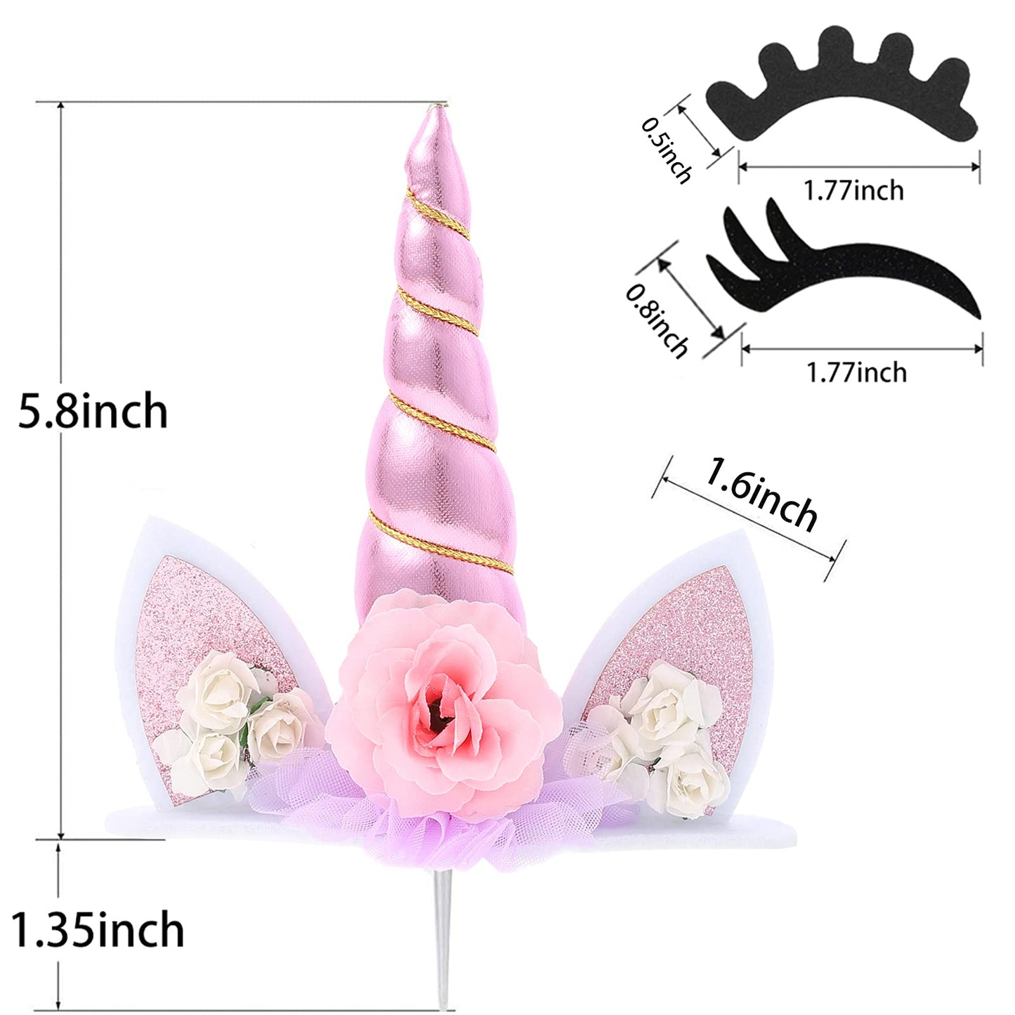 Zkptops Unicorn Cake Topper – Handmade Pink Unicorn with Eyelashes, 5.8-Inch