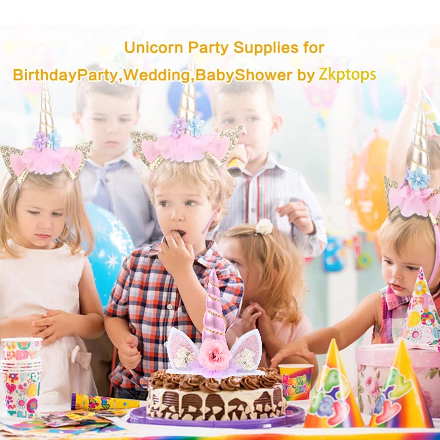 Zkptops Unicorn Cake Topper – Handmade Pink Unicorn with Eyelashes, 5.8-Inch