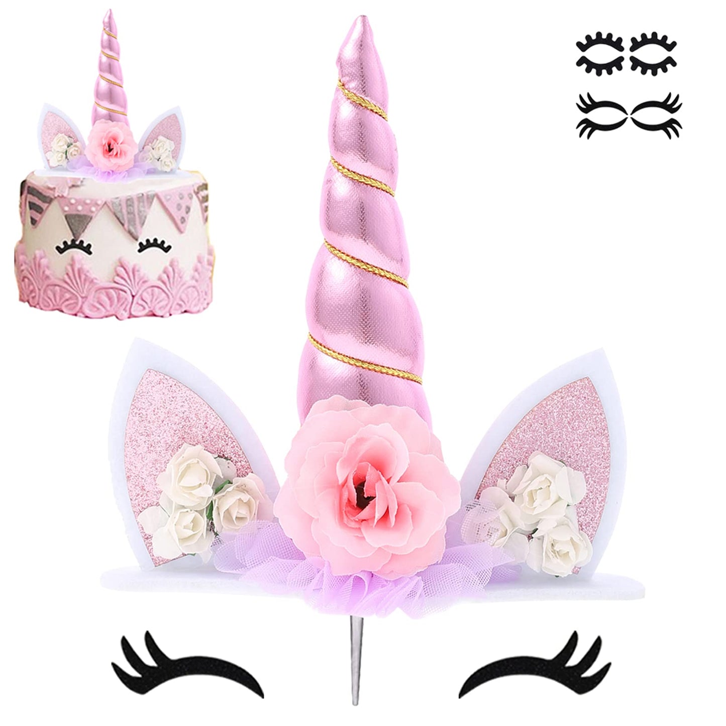 Zkptops Unicorn Cake Topper – Handmade Pink Unicorn with Eyelashes, 5.8-Inch