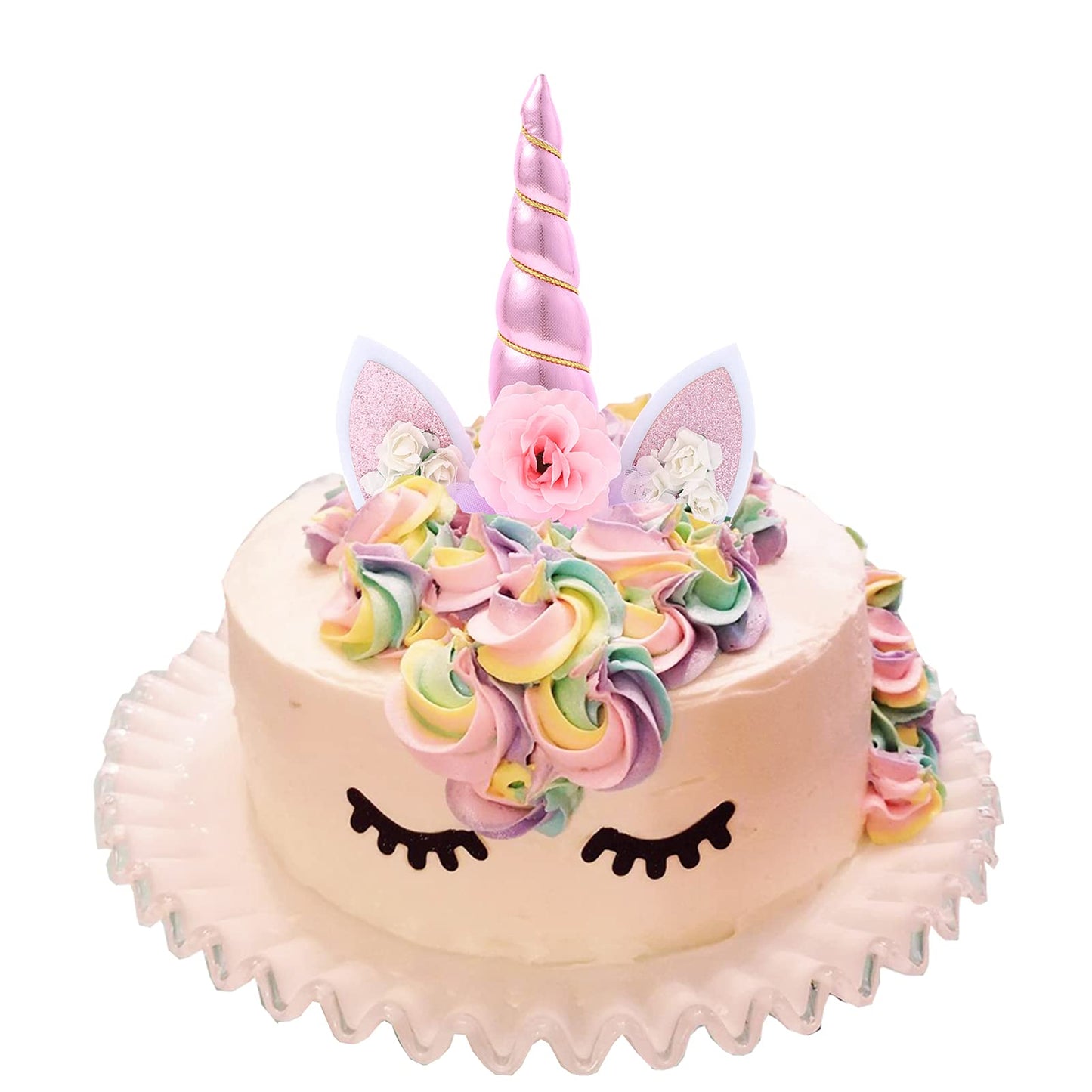 Zkptops Unicorn Cake Topper – Handmade Pink Unicorn with Eyelashes, 5.8-Inch