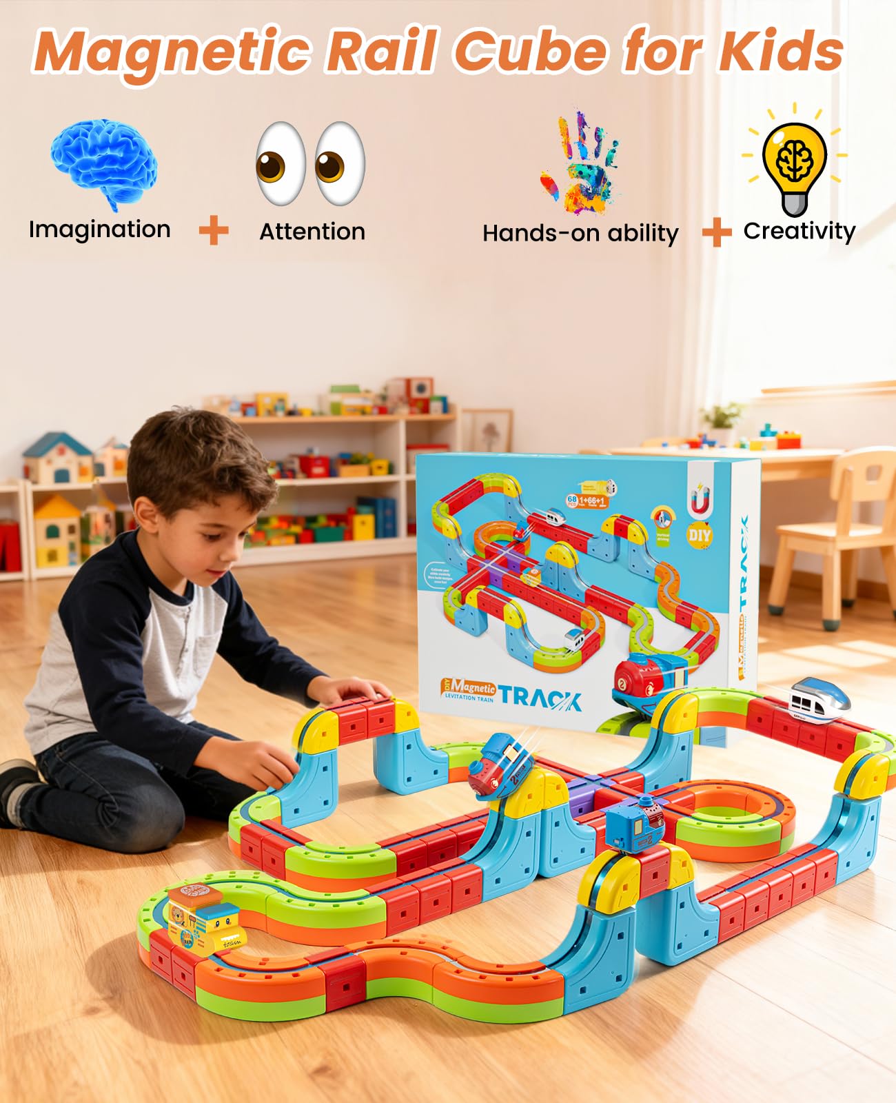 ZLANDYAN Infinity Racer 3D Train Set – Magnetic Cube Track STEM Toy for Kids 4-8+