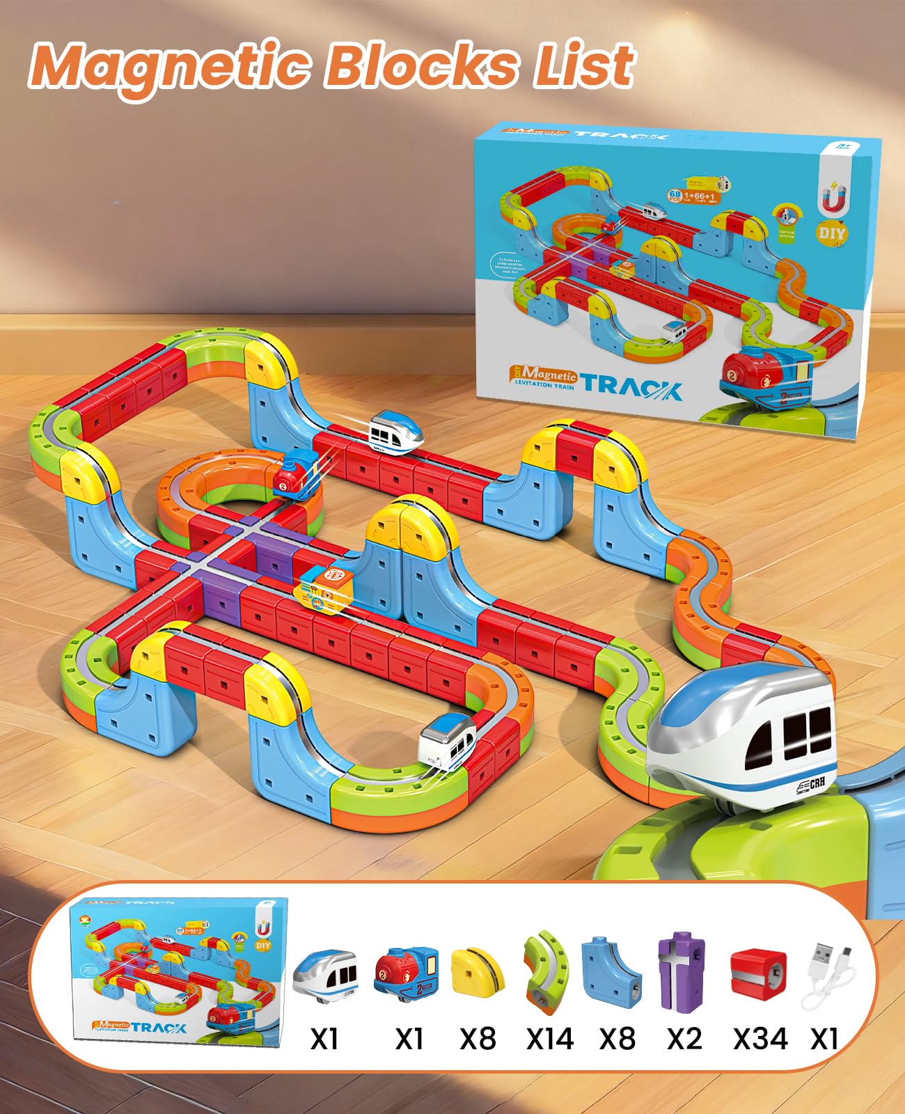 ZLANDYAN Infinity Racer 3D Train Set – Magnetic Cube Track STEM Toy for Kids 4-8+