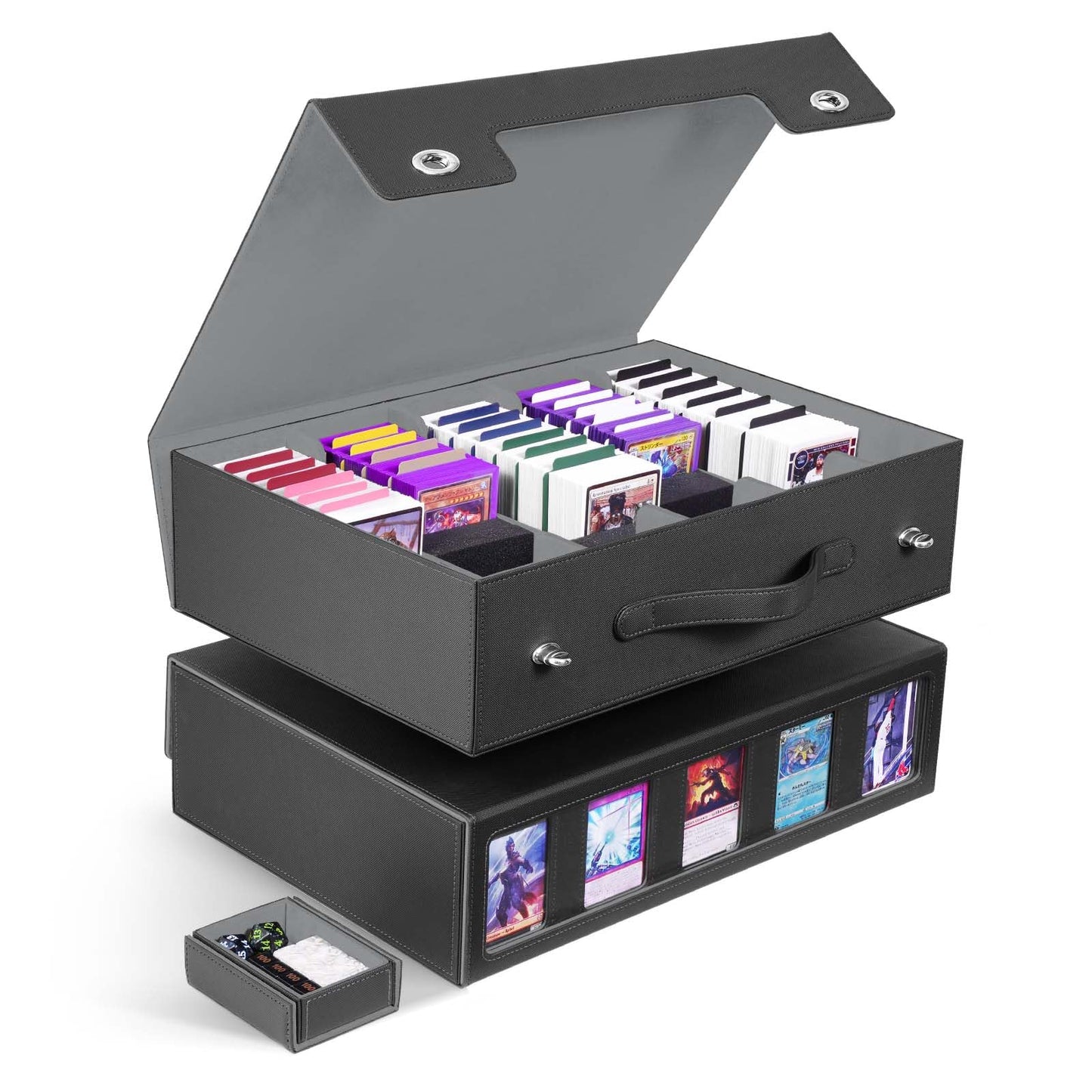 ZLCA 5-Row Trading Card Storage Box with Handle — Holds 3900+ Cards, Commander Display, Top Loaders (Black)