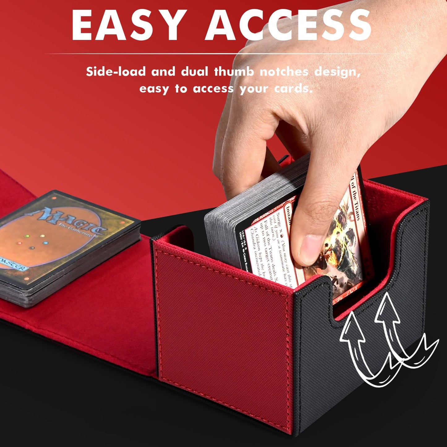 ZLCA Card Deck Box – Leather Magnetic Storage for MTG & TCG, 120+ Single-Sleeved Cards (Red & Black)