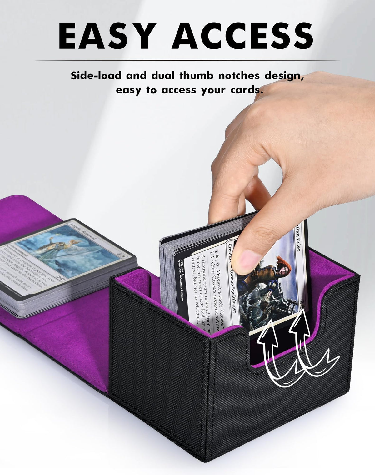 ZLCA Card Deck Box – Leather Magnetic MTG Commander Deck Case Holds 120+ Single-Sleeved Cards (Black & Purple)