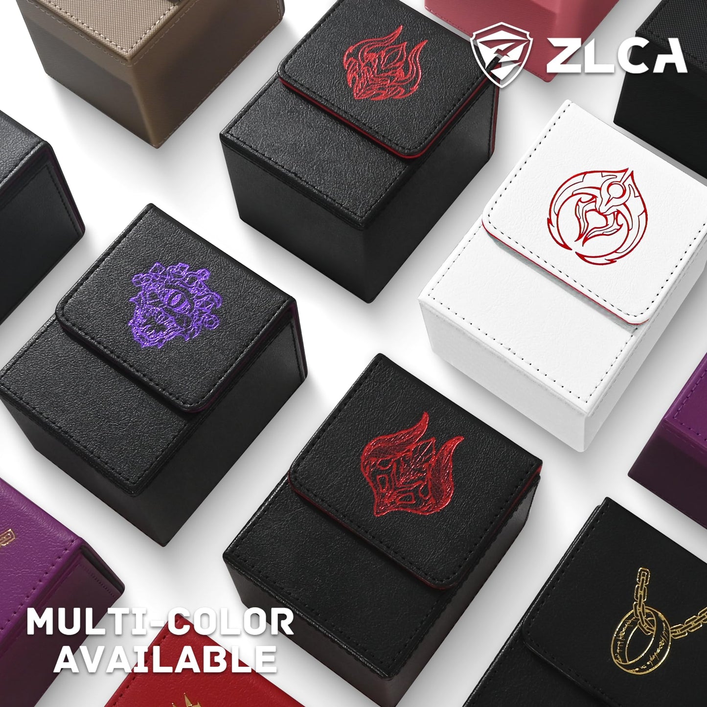 ZLCA Card Deck Box with 2 Dividers – Holds 100+ Cards | PU Leather TCG Case (White & Red Ferry)