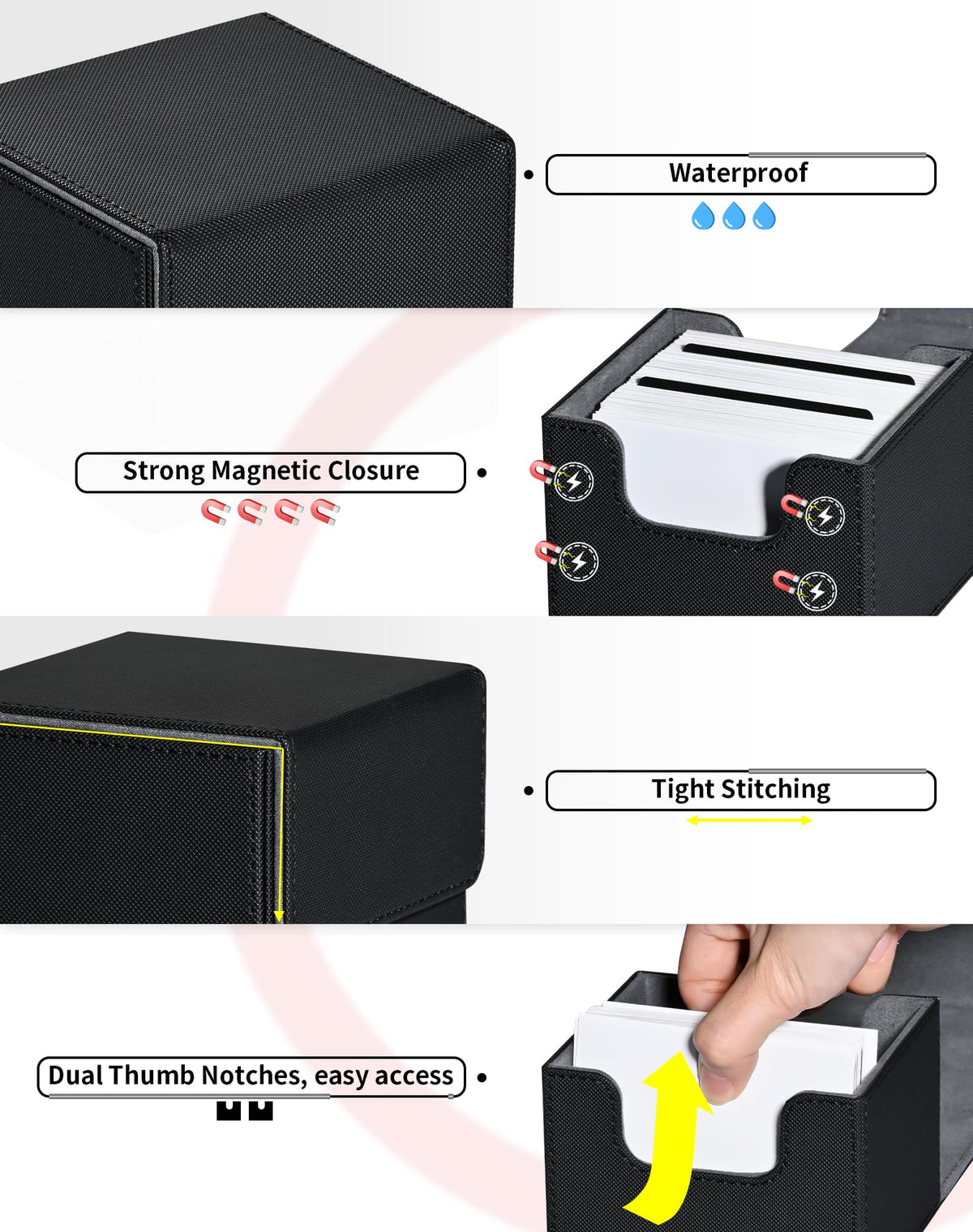ZLCA Card Deck Box with 2 Dividers – Holds 150+ Cards, PU Leather, Magnetic Closure (Black)