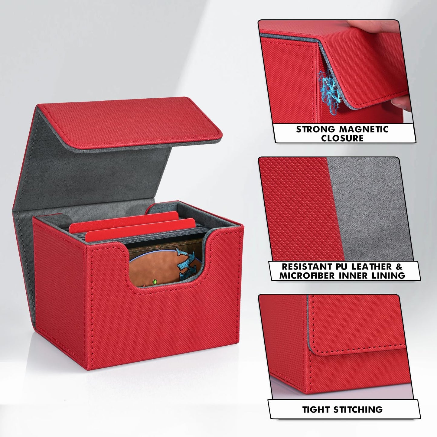 ZLCA Leather Magnetic Deck Box – Holds 120+ Single-Sleeved Cards for MTG and Other TCGs