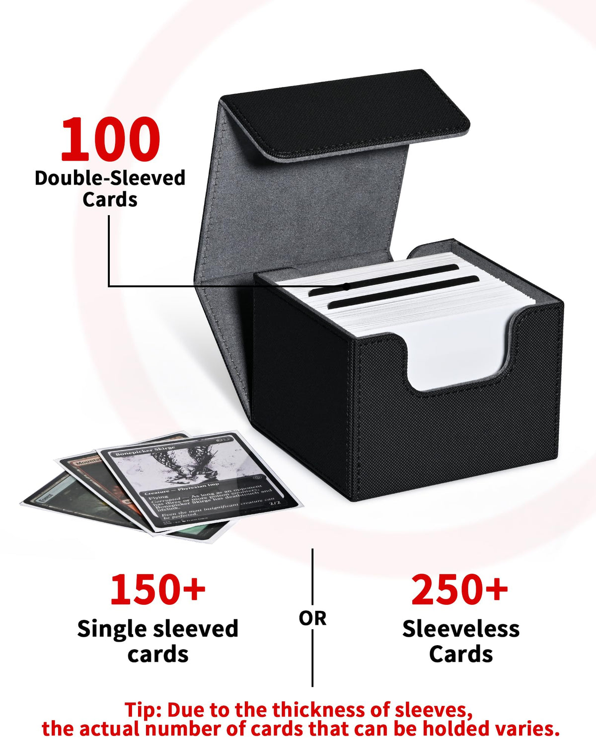 ZLCA Card Deck Box with 2 Dividers – Holds 150+ Cards, PU Leather, Magnetic Closure (Black)