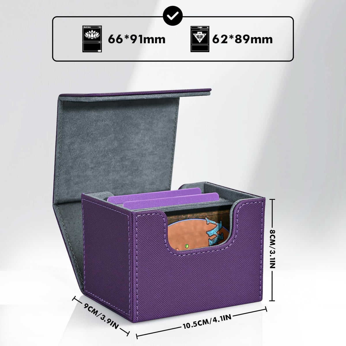 ZLCA Leather Magnetic Card Deck Box – Holds 120+ Single-Sleeved MTG Cards (Purple)