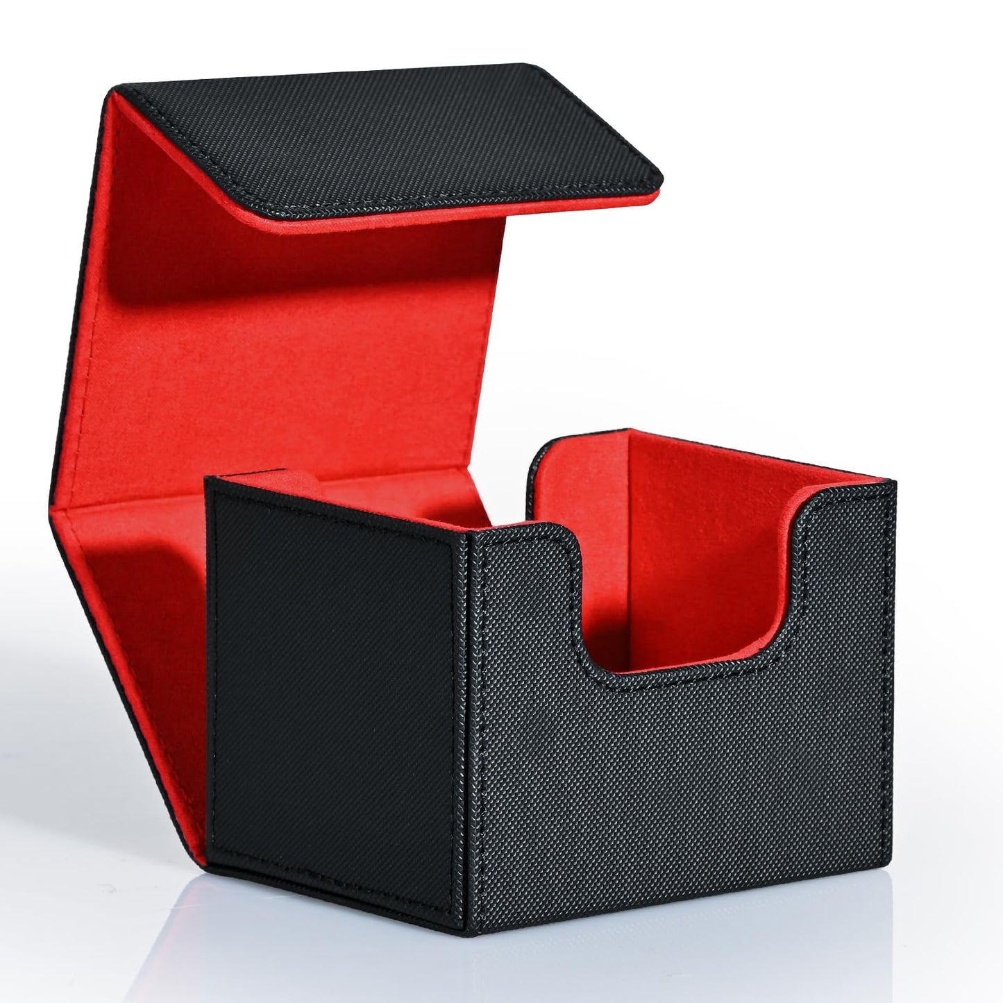 ZLCA Leather Magnetic Card Deck Box – Holds 120+ Cards for MTG/TCG (Black & Red)