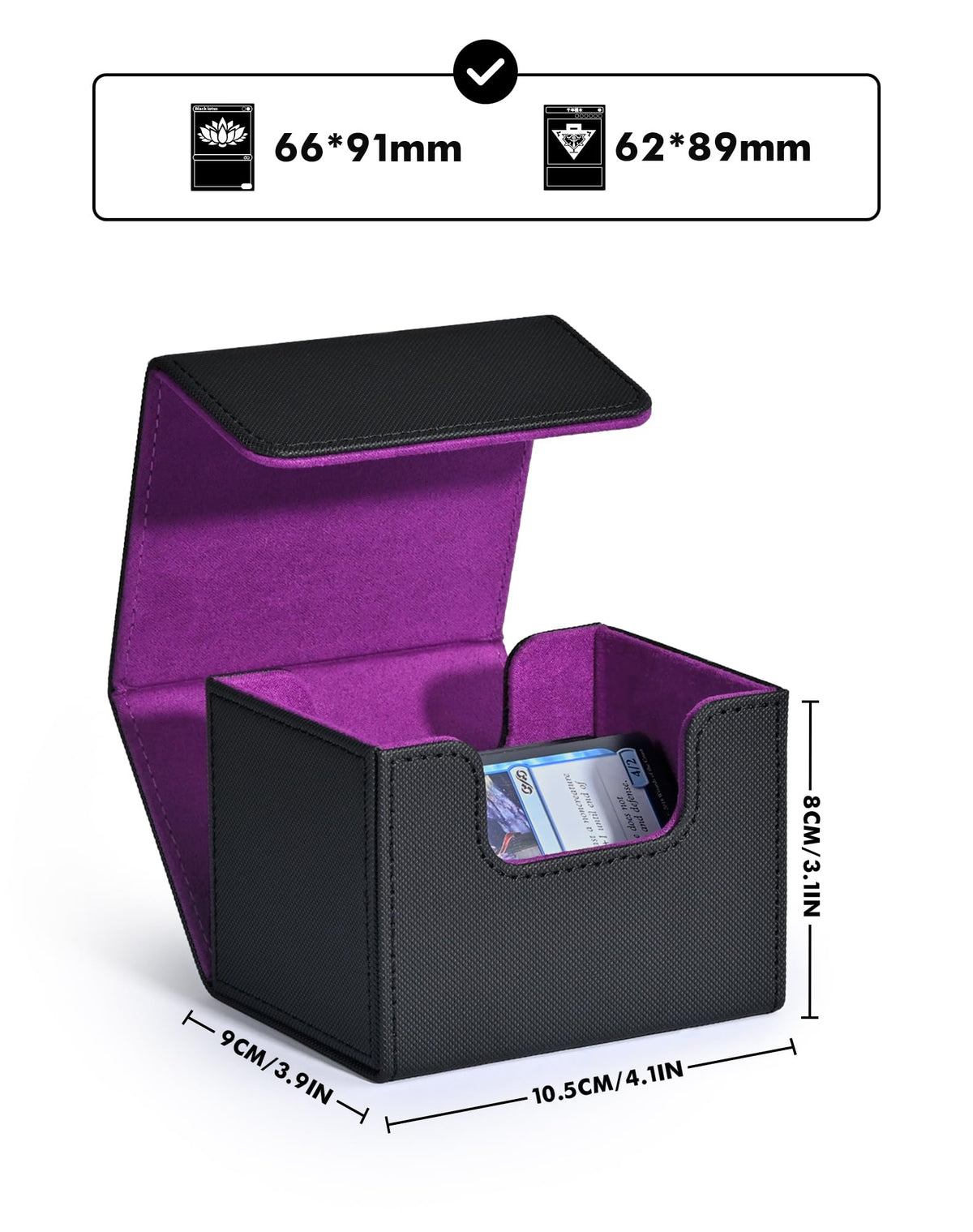 ZLCA Card Deck Box – Leather Magnetic MTG Commander Deck Case Holds 120+ Single-Sleeved Cards (Black & Purple)