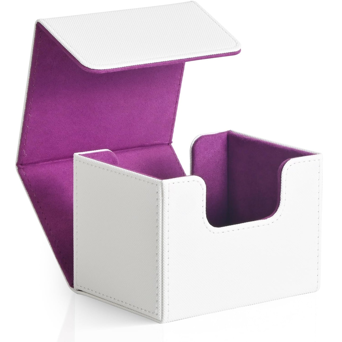 ZLCA Leather Magnetic Card Deck Box for MTG & TCG – Holds 120+ Singles (White & Purple)