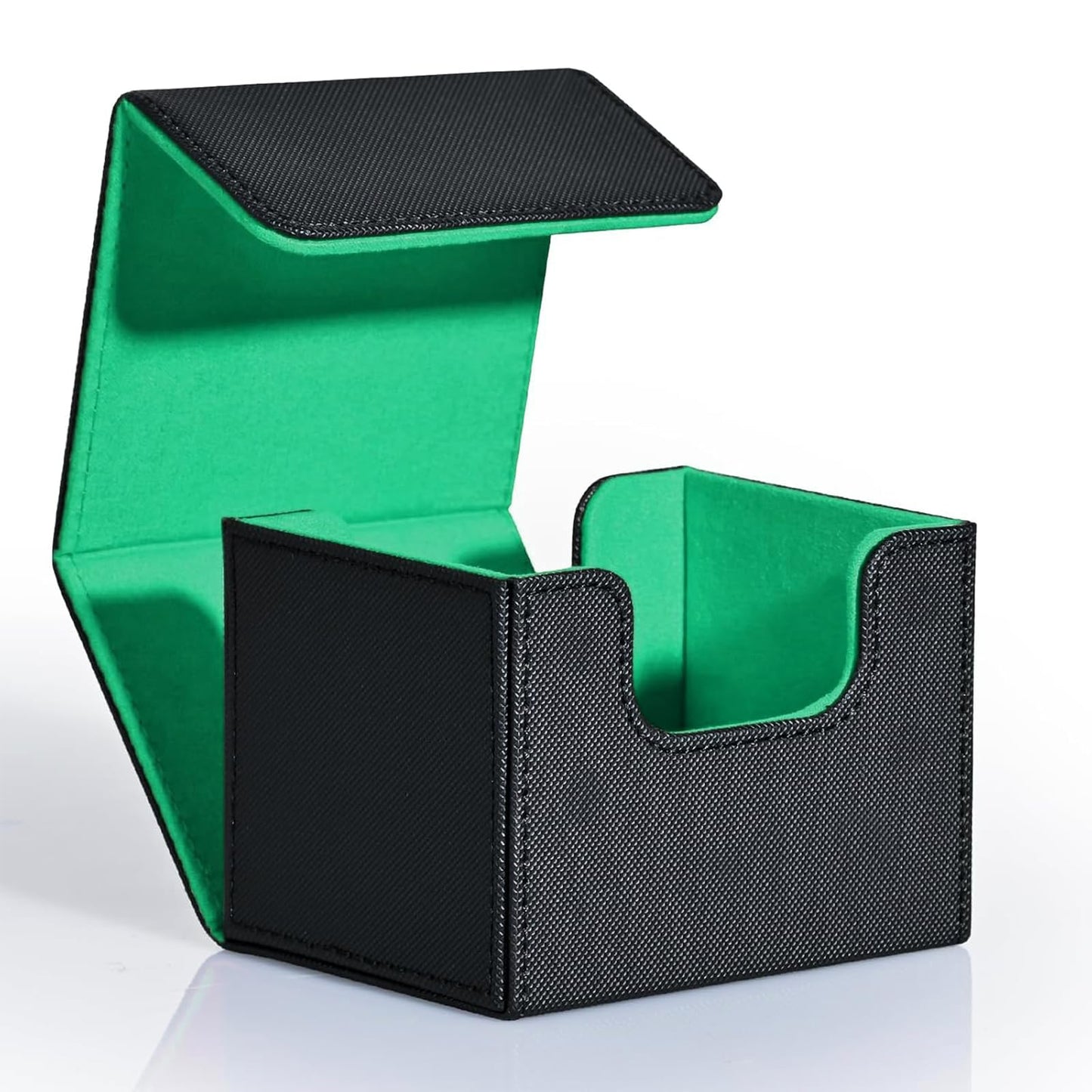 ZLCA Card Deck Box for Trading Cards – Leather Magnetic Case Holds 120+ Single-Sleeved MTG Commander Decks (Black & Dark Green)