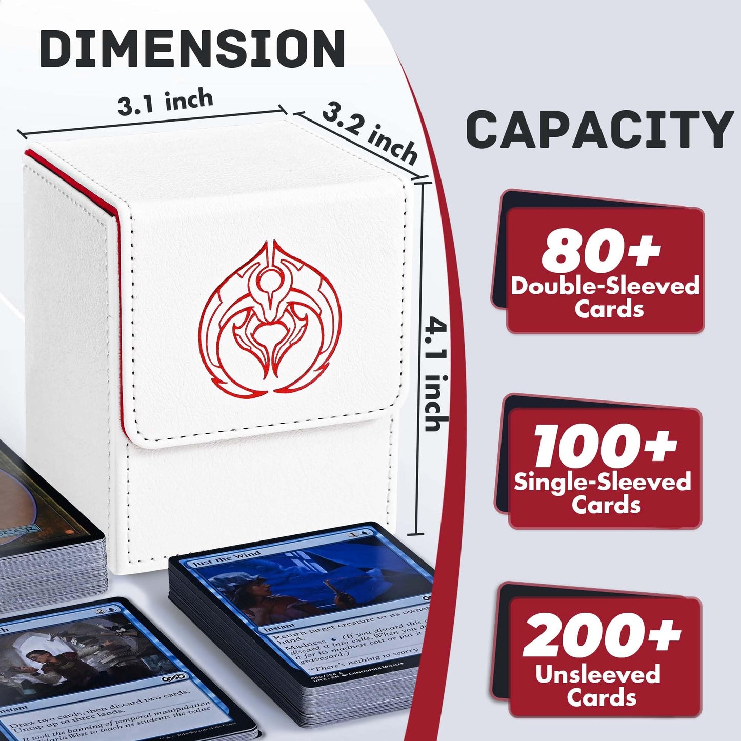 ZLCA Card Deck Box with 2 Dividers – Holds 100+ Cards | PU Leather TCG Case (White & Red Ferry)