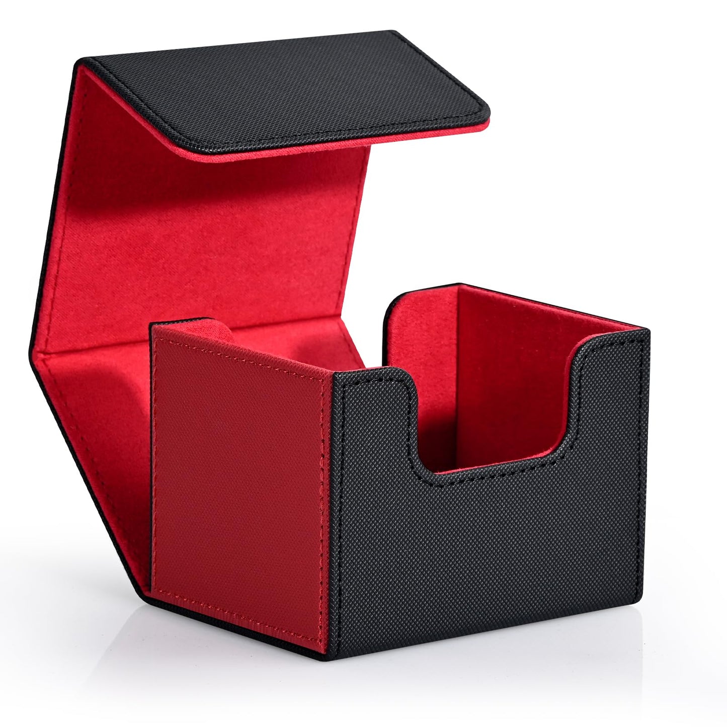 ZLCA Card Deck Box – Leather Magnetic Storage for MTG & TCG, 120+ Single-Sleeved Cards (Red & Black)