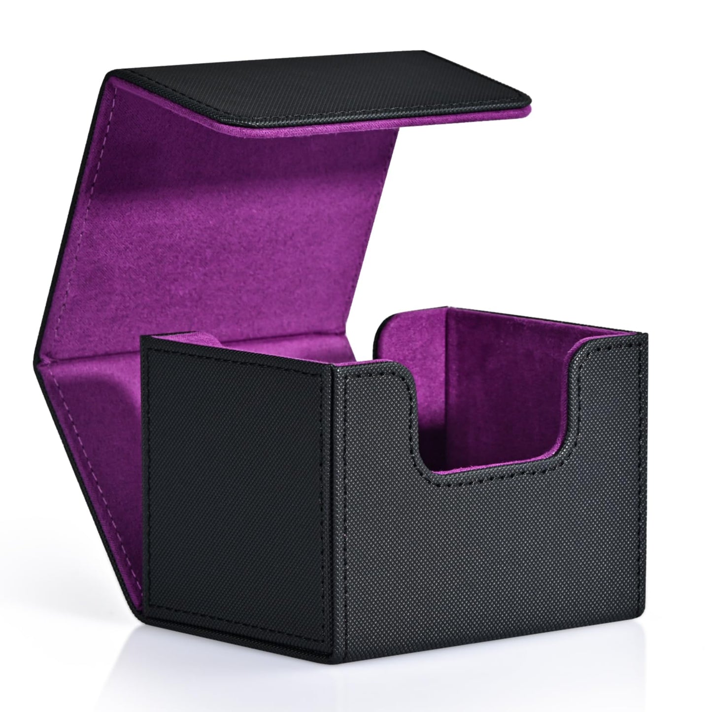 ZLCA Card Deck Box – Leather Magnetic MTG Commander Deck Case Holds 120+ Single-Sleeved Cards (Black & Purple)