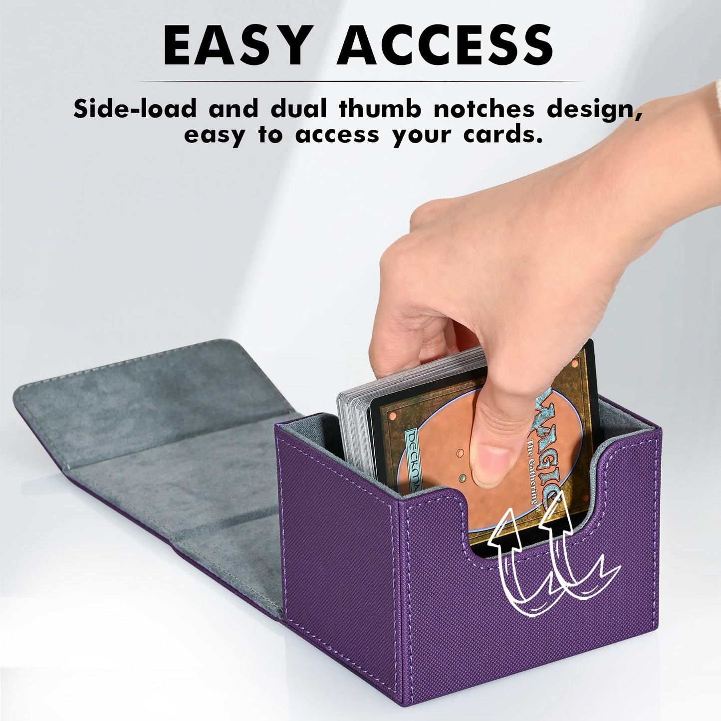 ZLCA Leather Magnetic Card Deck Box – Holds 120+ Single-Sleeved MTG Cards (Purple)