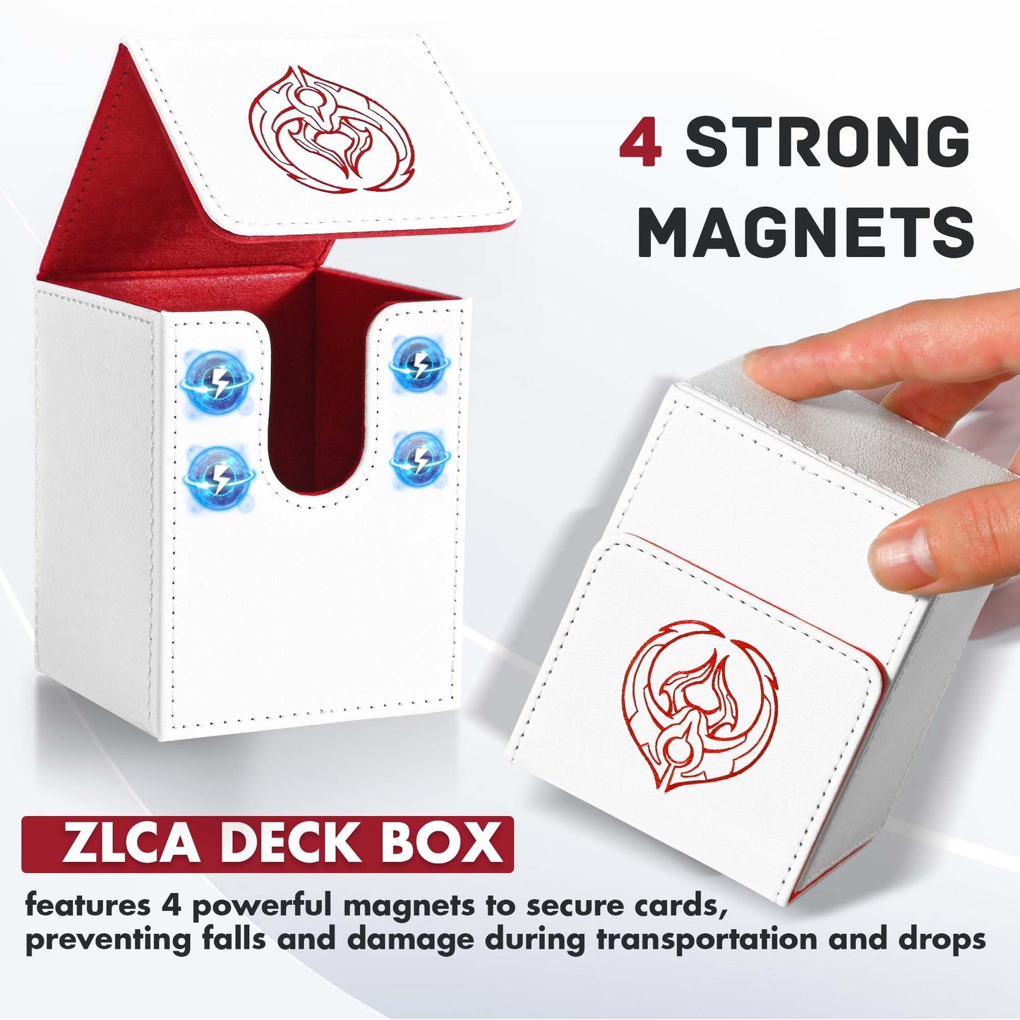 ZLCA Card Deck Box with 2 Dividers – Holds 100+ Cards | PU Leather TCG Case (White & Red Ferry)