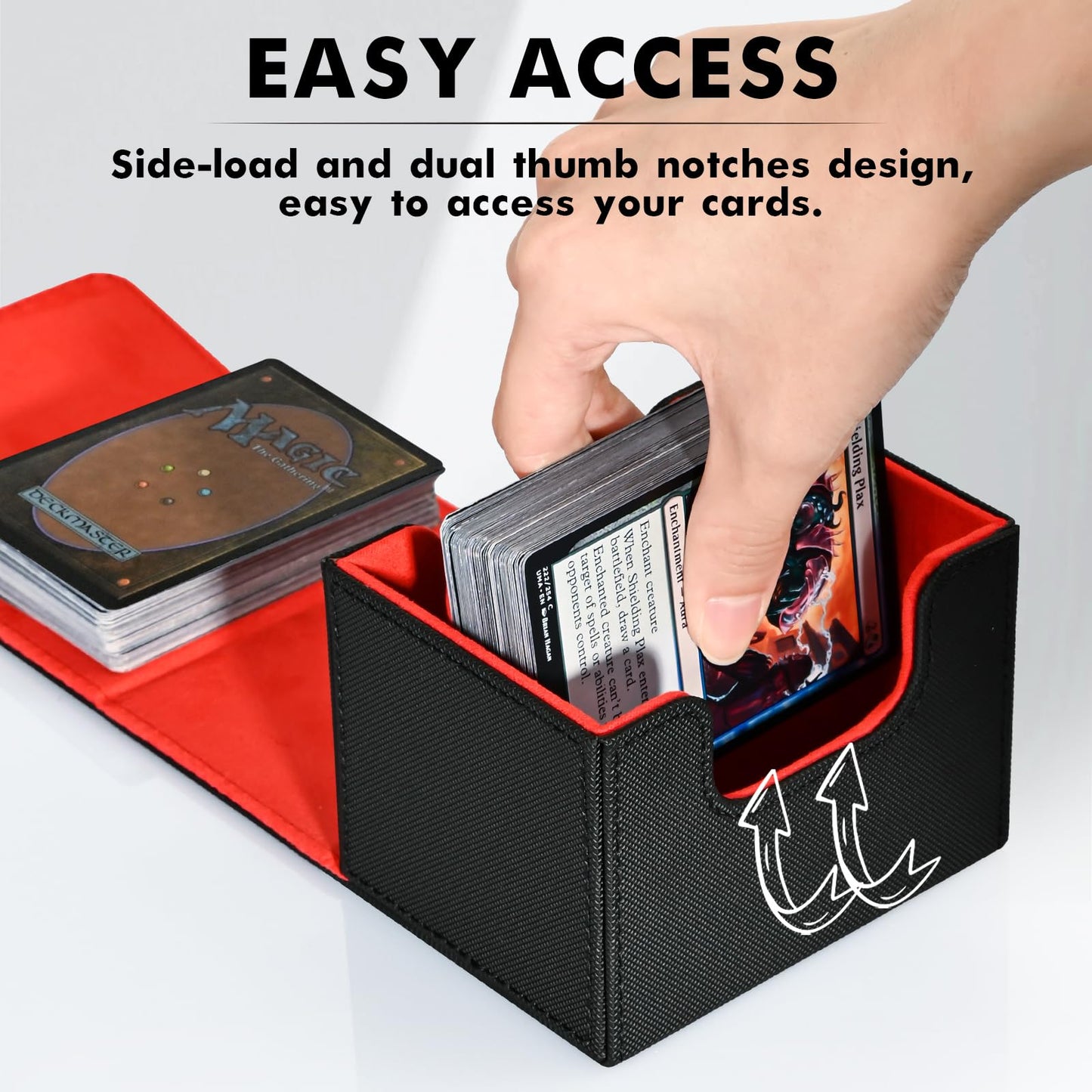 ZLCA Leather Magnetic Card Deck Box – Holds 120+ Cards for MTG/TCG (Black & Red)