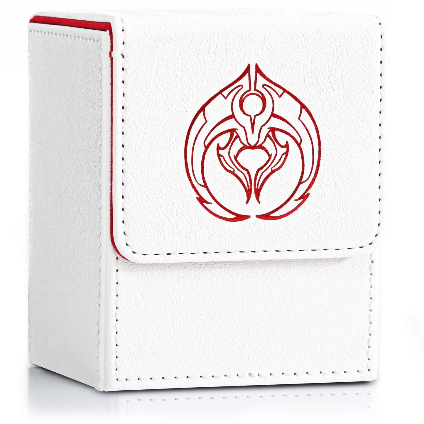 ZLCA Card Deck Box with 2 Dividers – Holds 100+ Cards | PU Leather TCG Case (White & Red Ferry)