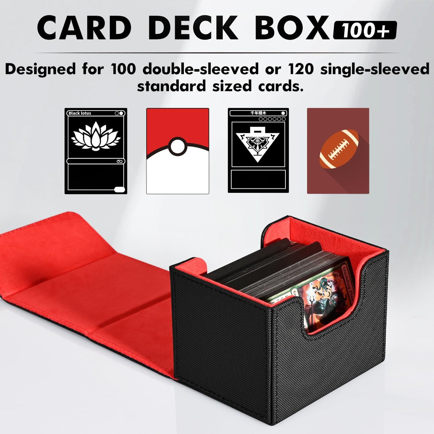 ZLCA Leather Magnetic Card Deck Box – Holds 120+ Cards for MTG/TCG (Black & Red)