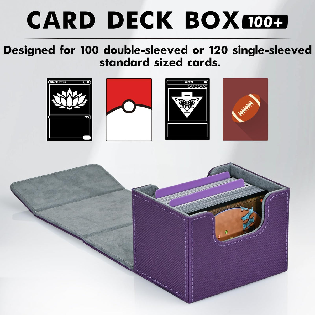 ZLCA Leather Magnetic Card Deck Box – Holds 120+ Single-Sleeved MTG Cards (Purple)