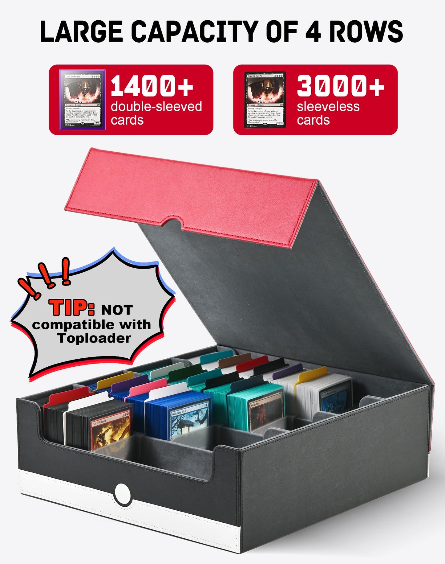 ZLCA Card Storage Box – 3200+ Capacity MTG Deck Case with 4 Stoppers