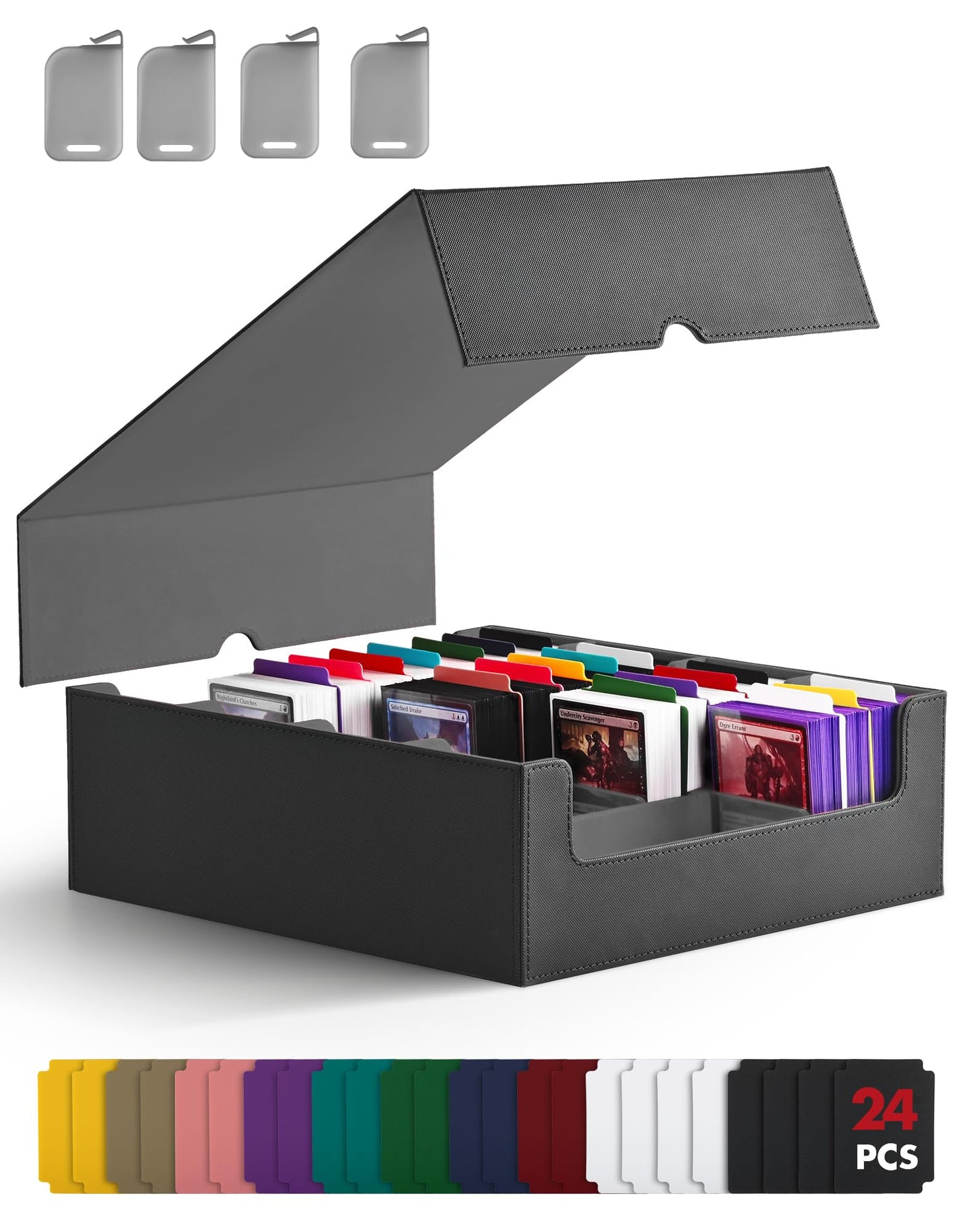 ZLCA Card Storage Box for MTG PTCG — 3200+ Card Capacity, 4 Stoppers, Detachable Lid (Black)