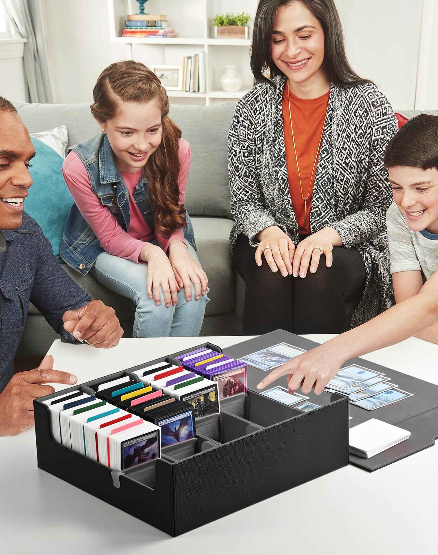 ZLCA Card Storage Box for MTG PTCG — 3200+ Card Capacity, 4 Stoppers, Detachable Lid (Black)