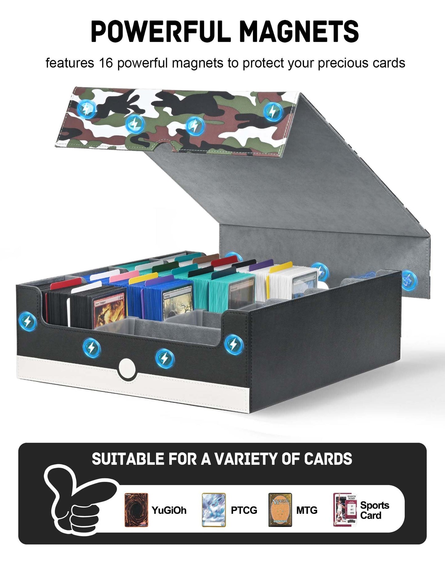 ZLCA Card Storage Box for MTG PTCG – 3200+ Capacity, Detachable Lid, 4 Stoppers