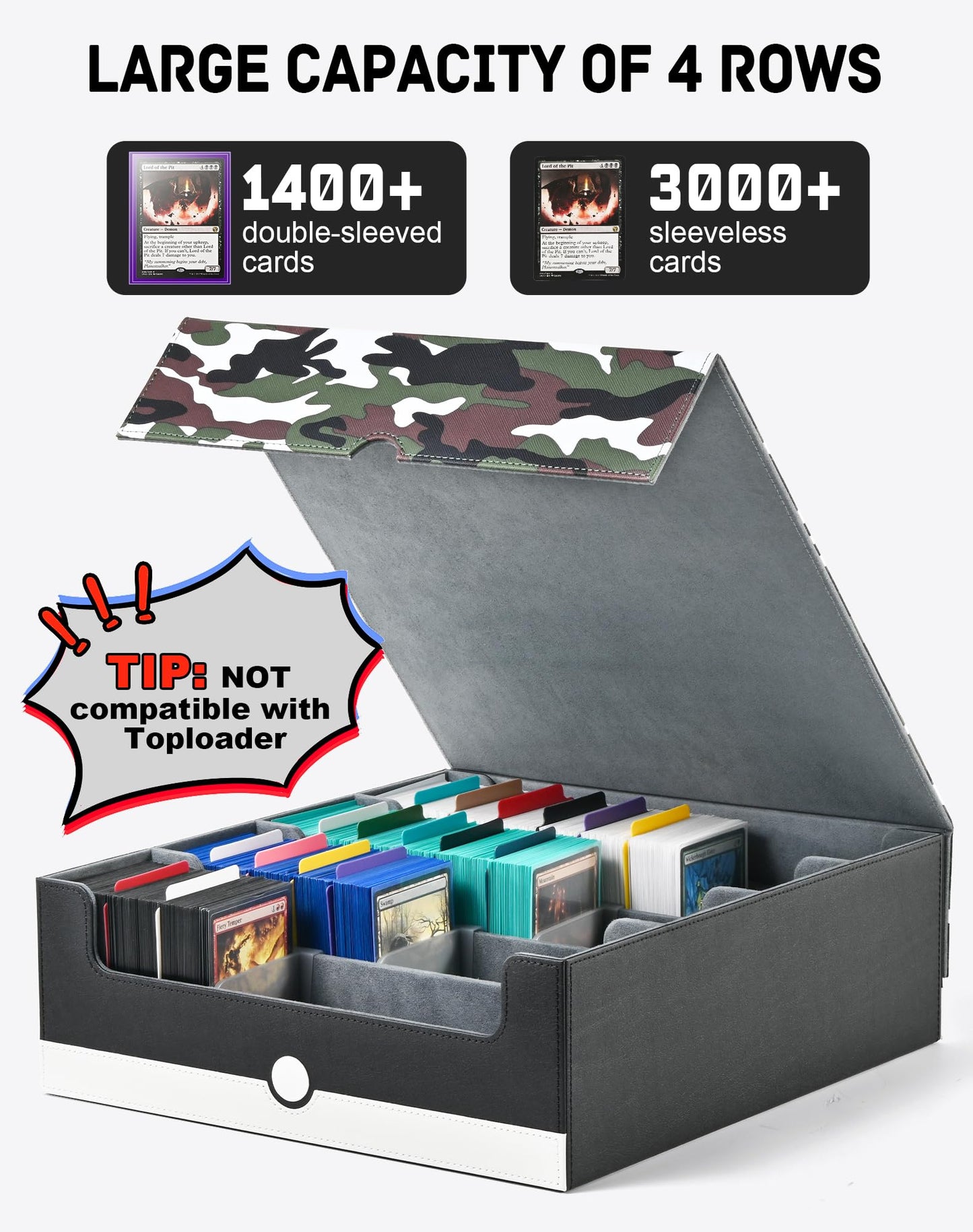 ZLCA Card Storage Box for MTG PTCG – 3200+ Capacity, Detachable Lid, 4 Stoppers