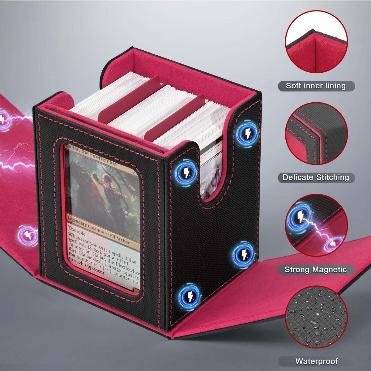 ZLCA MTG Deck Box with Commander Window Display – Holds 100+ Double-Sleeved Cards (Black & Red)